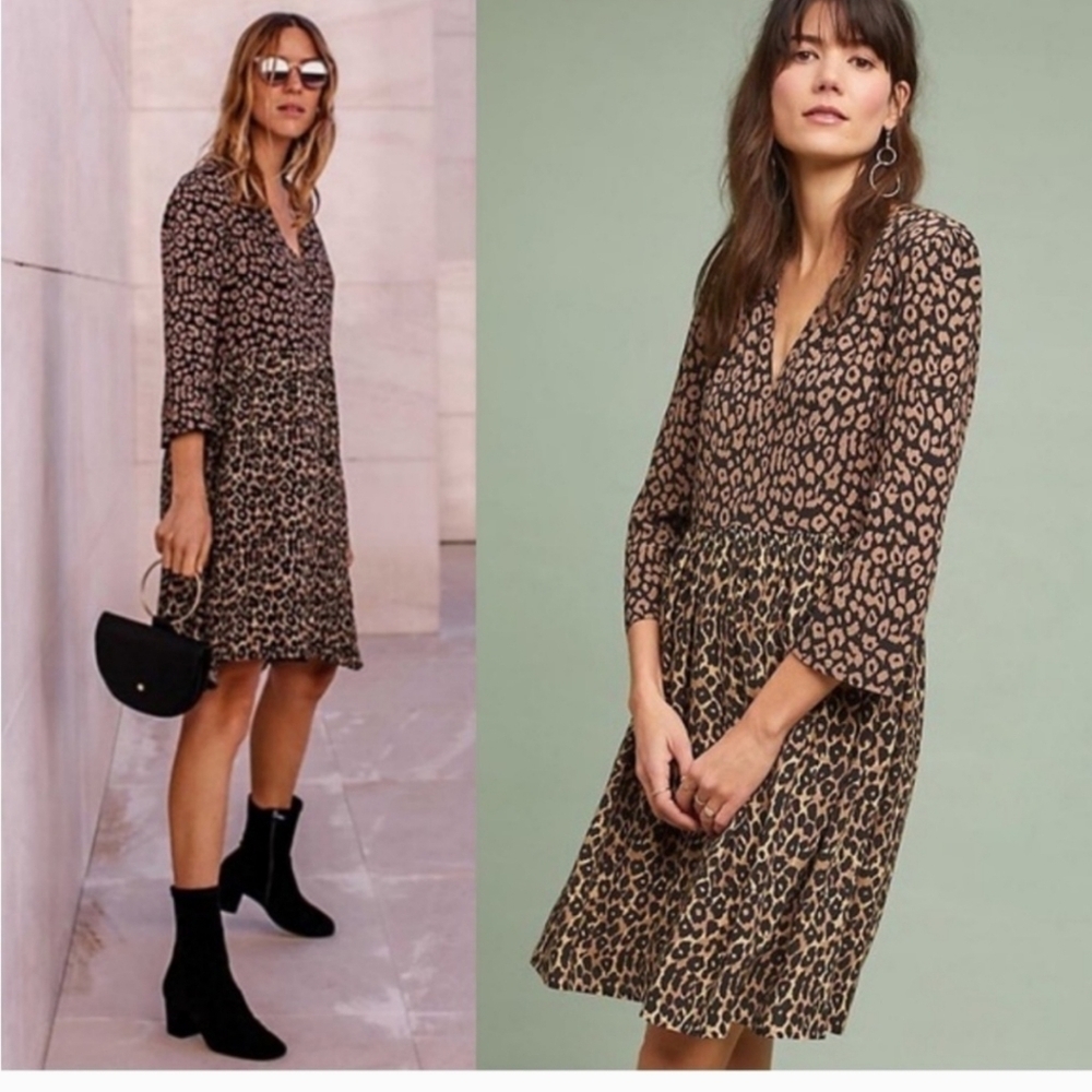 Maeve by Anthropologie Juno Dress Leopard Cheetah Animal Print Women's Medium